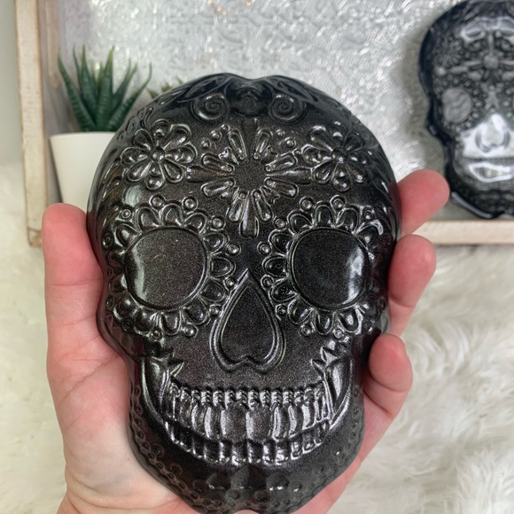 Halloween Day Of The Dead Set Mercury Glass Trinket Trays - Picture 3 of 7